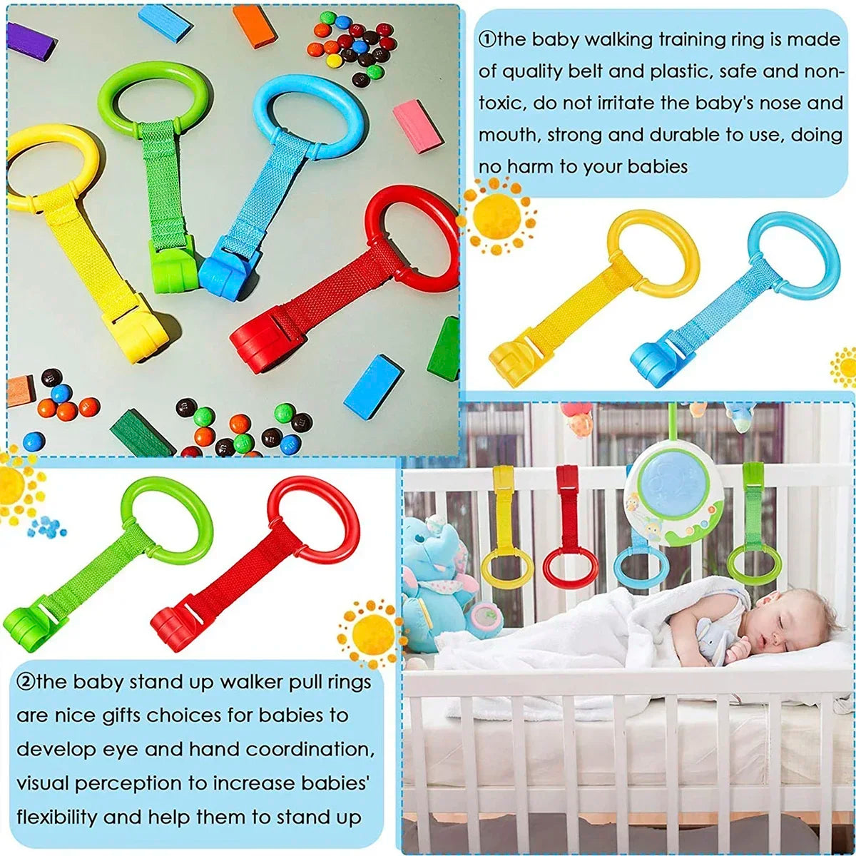 vvocci 4pcs Baby Crib Pull Rings for Walking Training Baby Cot Rings Walking Assistant Rings Stand up Ring Protection Ergonomic Quake