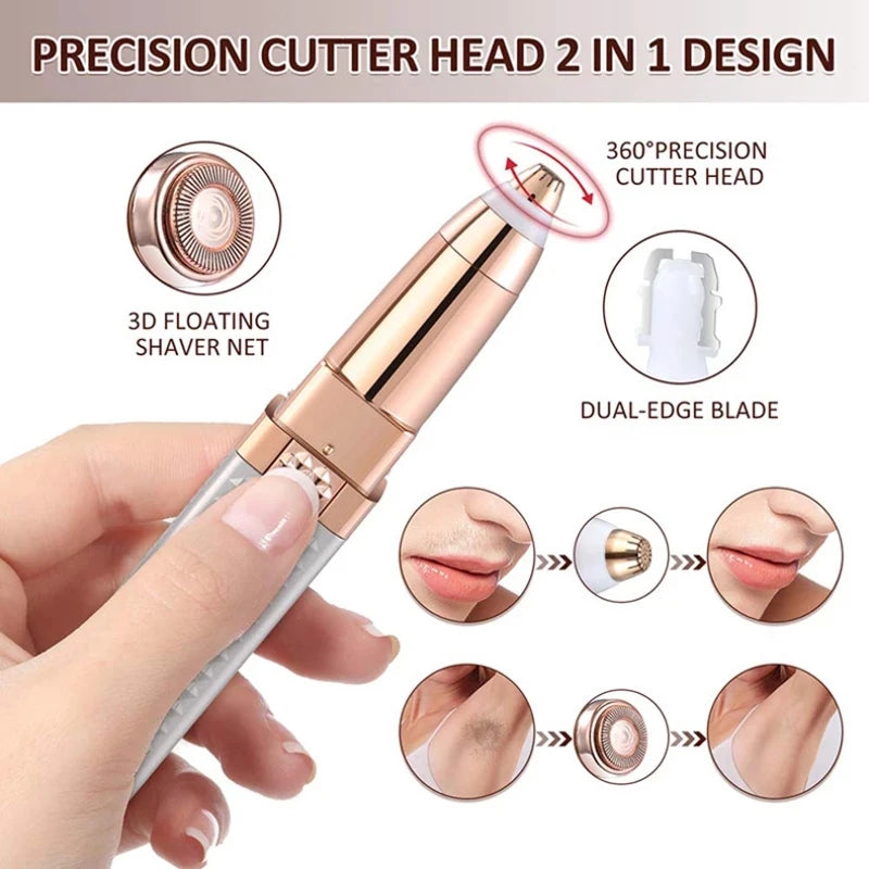 2 in 1 Women's Electric Epilator USB Charging Portable Hair Remover Bikini Painless Shaver for Women Body Facial Eyebrow Trimmer Quake