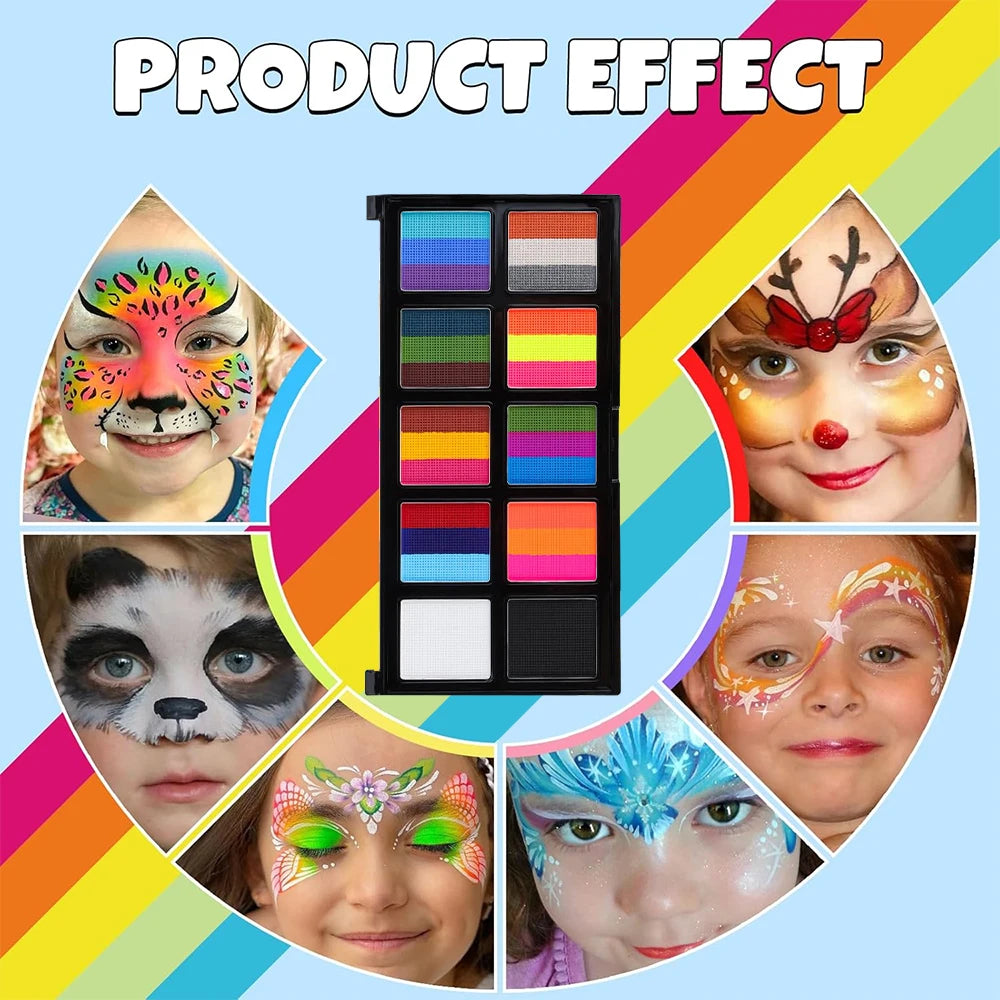 Body Face Painting Kit for Kids Adults,10 Color Face Makeup Palette with Brush,Halloween Carnival Artist Cosplay Art Party Quake