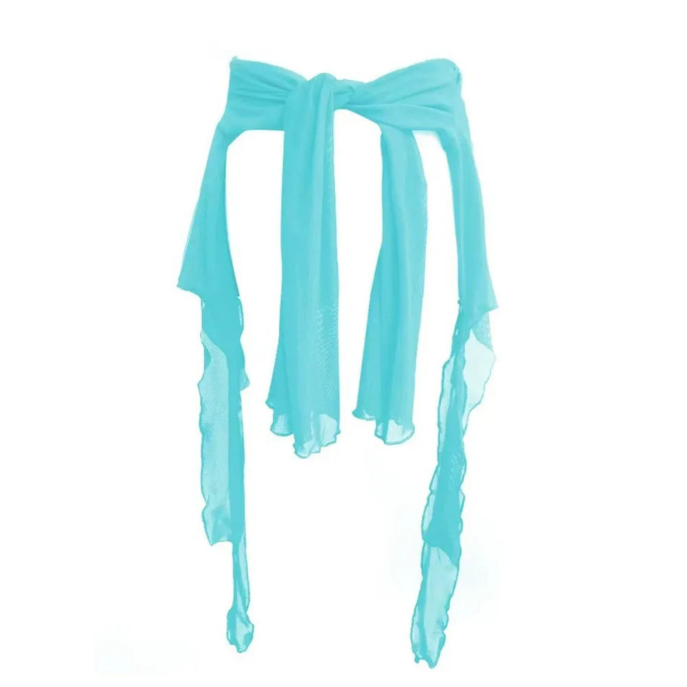 Jeans Pants Decor Irregular Jazz Dance Scarf See Through Harajuku Hip-hop Scarf Streetwear High Waist Waistband Quake Lake Blue One Size