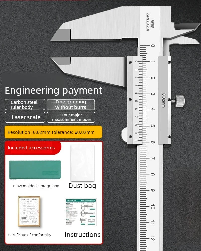 Stainless Steel Vernier Caliper High Precision Large Size Household Inner Diameter Measuring Precision Measurement Tool Quake 0-150mm