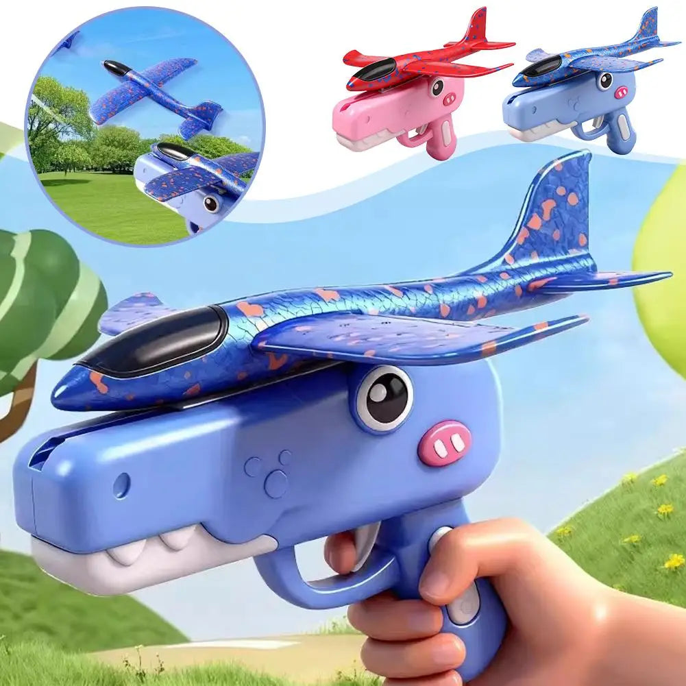 Catapult Plane Toy Gun Foam Airplane Launcher 10-18M Range 2 Flight Modes Glider Outdoor Sport Toy for Kids Boys Girls Gift Quake
