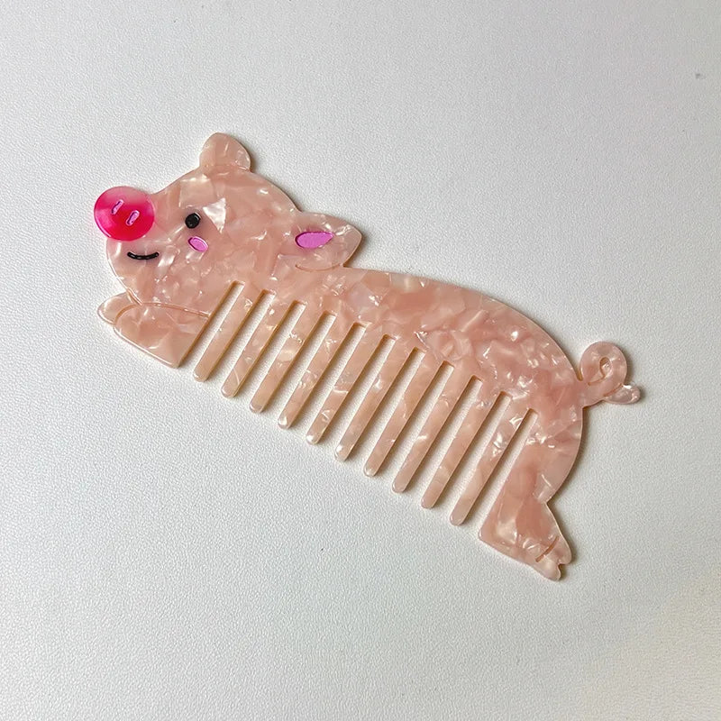 Acetic Acid Wide Tooth Comb Cute Cartoon Animal Detangling Hair Brush Dog Swan Pattern Small Pocket Comb Salon Hair Accessories Quake 24 11cmx4.4cm