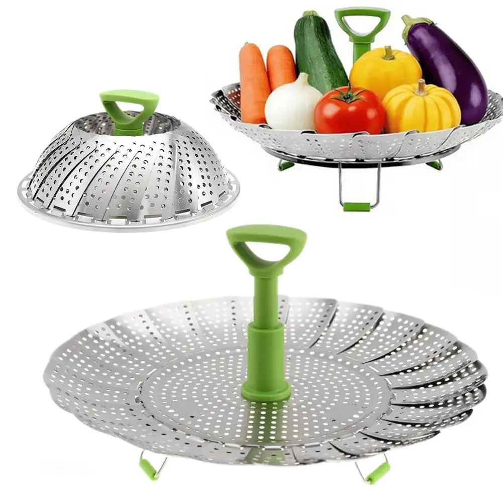 Stainless Steel Folding Steamer Basket Lotus Adjustable Vegetable Steamer Insert for Pot Pressure Cooker Fruit Basket Drainer Quake