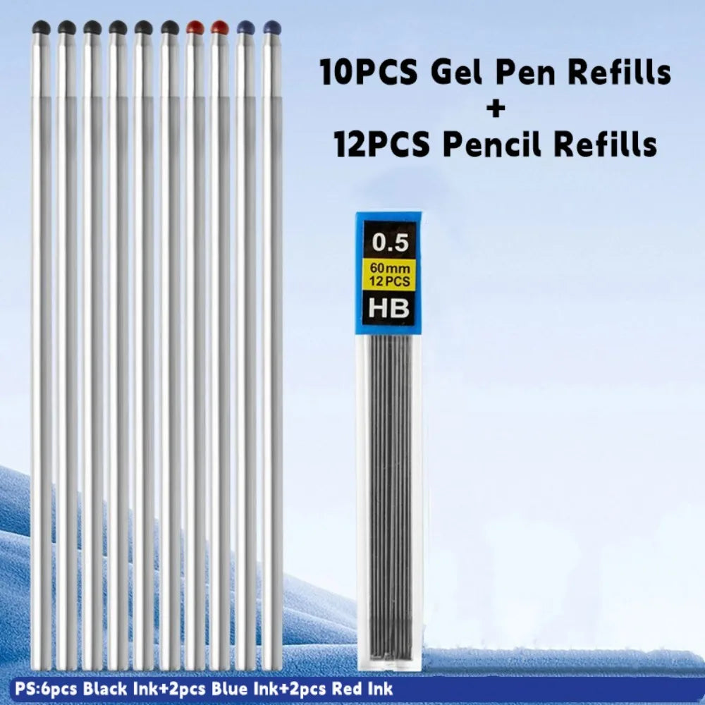 High Quality Metal Gravity Sensor Pen 4 in 1 Press Type Multi-Function Gel Pen 3Colors Ballpoint Pen Student Gift Quake 1 Set Refills
