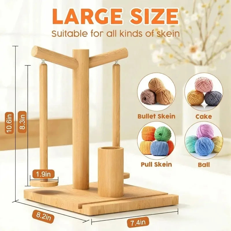 Wooden Yarn Winder Stand Rotating Double Head with Phone Holder for Knitting Crochet Thread Ball Organizer Craft Spindle Crafter Quake Color B