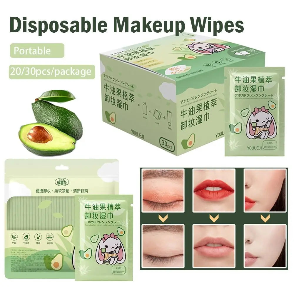 20/30pcs Avocado Makeup Removing Wipes Soft Mini Disposable Makeup Wipes Skin Care Individual Package Makeup Cotton Wipes Quake
