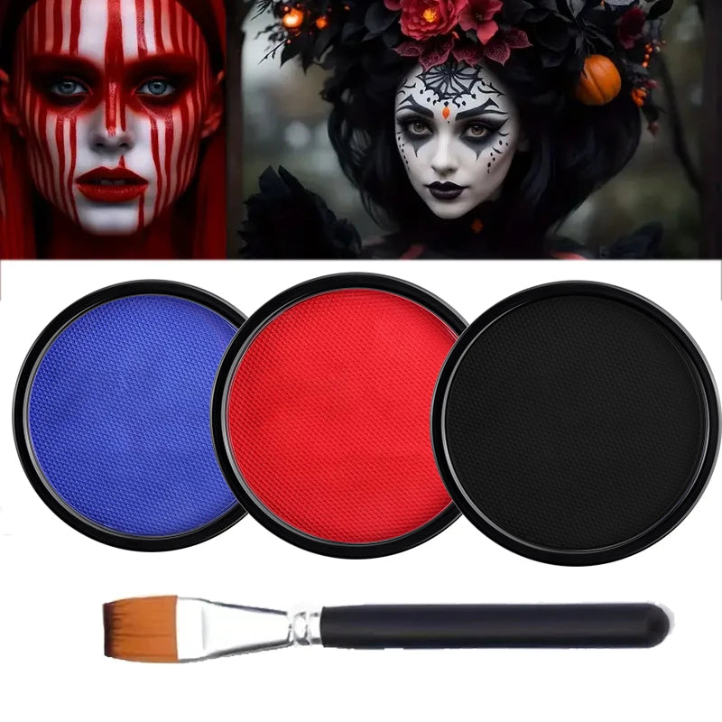 30G Water Monochromatic Face Body Painting Palette Halloween Festive Washable Face and Body Paint Makeup Costume Body Partie Quake 3pcs E With brush