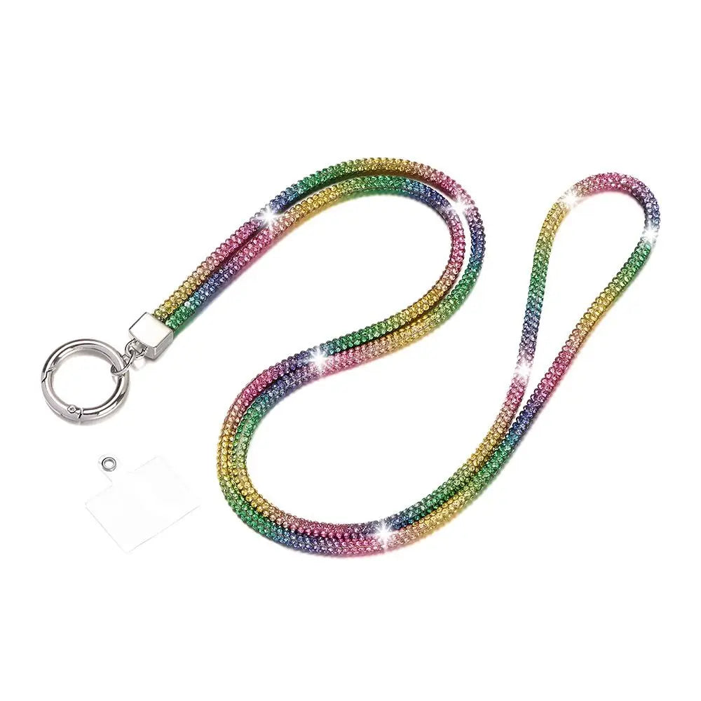 Glitter Rhinestone Phone Lanyard Phone Diamond Crystal Chain Straps Keychain Hanging Anti-lost Rope Quake rainbow