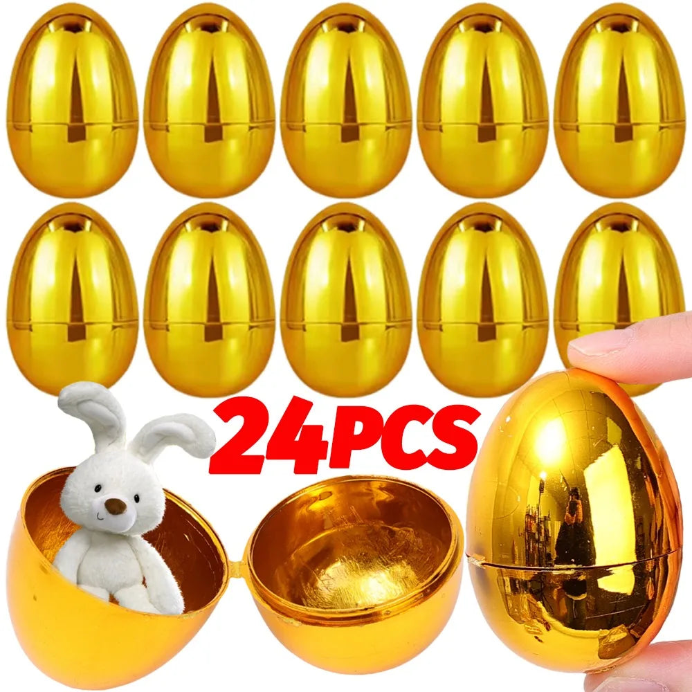 24/6PCS Golden Easter Eggs Plastic Empty Easter Egg Party Yard Game Prizes Supplies Children's Toys DIY Easter Home Decoration Quake