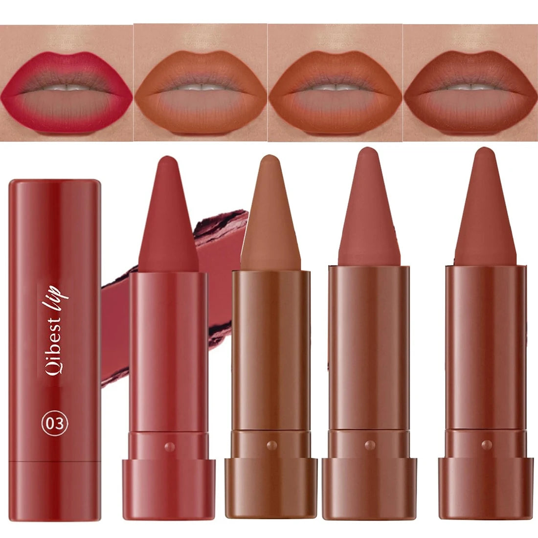 Twist Up Gradient Matte Lipstick Crayon Lip Liner Pencil For Women, Long Lasting Waterproof Flawless Contour Lip Pencil Crayon Quake