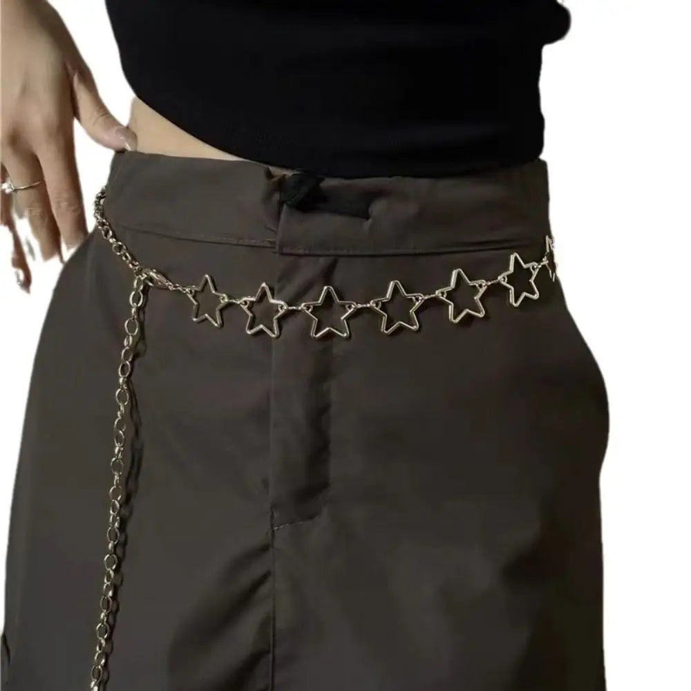 Punk Style Metal Waist Belts Retro Decorative Hollow Out Stars Dress Waist Chain Clothing Accessories Chain Belt Quake