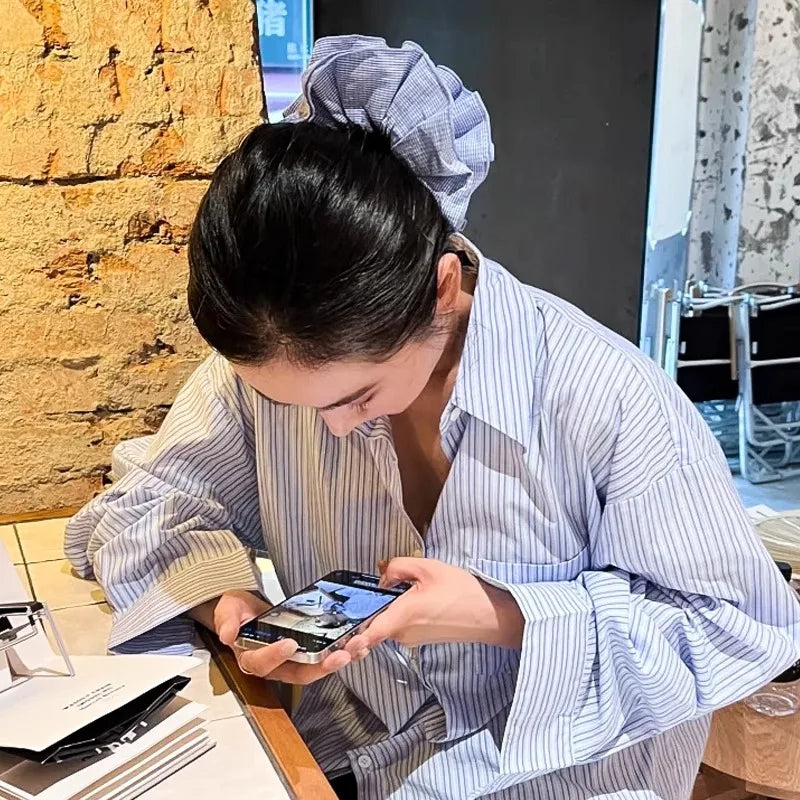 Blue Plaid Hair Scrunchies Korean Fashion Sweet Girls Ruffles Plaid Large Hair Ties Ropes Women Sweet Versatile Rubber Bands New Quake