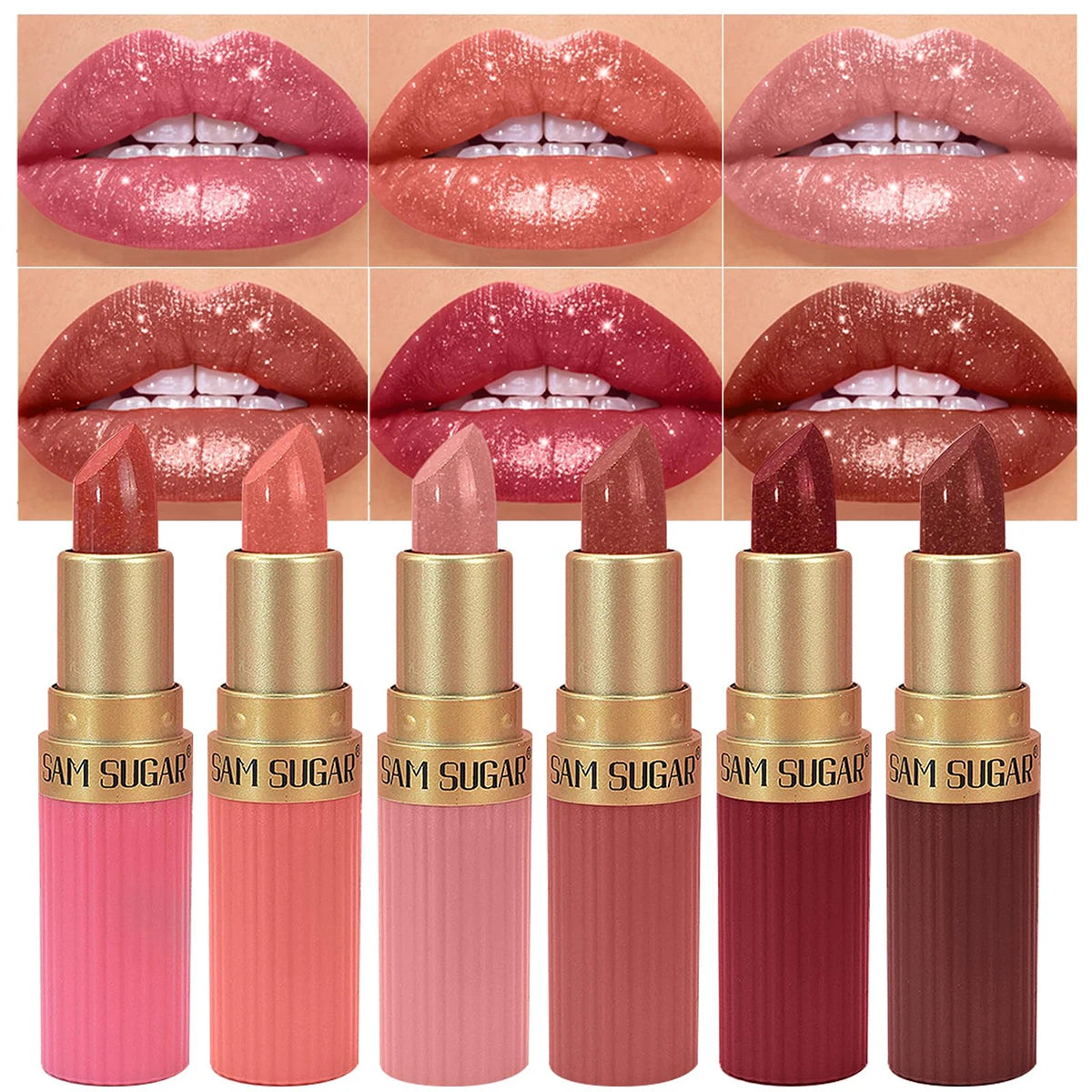 Nude Pink Glitter Lipstick for Women, Long Lasting High Shine Nude Shimmer Lipstick High Impact Full Coverage Sexy Lip Makeup Quake