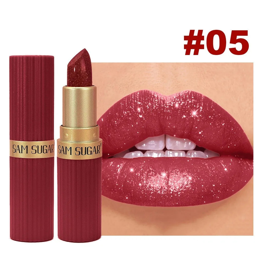 New Waterproof Glitter Lipstick Long Lasting Non-Fade Lip Gloss Chocolate Brown Lipstick Cosmetics Quake 05