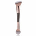 Double Ended Bronzer Brush Angled & Round Contour Brushes for Beauty Blending Liquid Powder, Concealer Cream Cosmetics Blush Quake Brown
