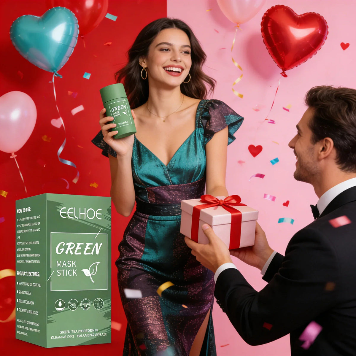 Valentine's Day Gift Green Tea Face Mask Stick for Deep Cleansing Pore Minimizing Acne & Blackhead Care Moisturizing Oil Control Quake
