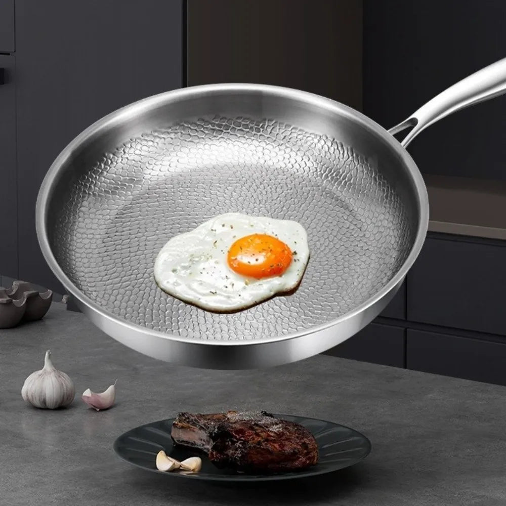 26/28/30/32cm Titanium Frying Pan Uncoated Non Stick Steak Frying Pan Thickened Fish Scale Hammer Pattern Kitchen Cookware Quake