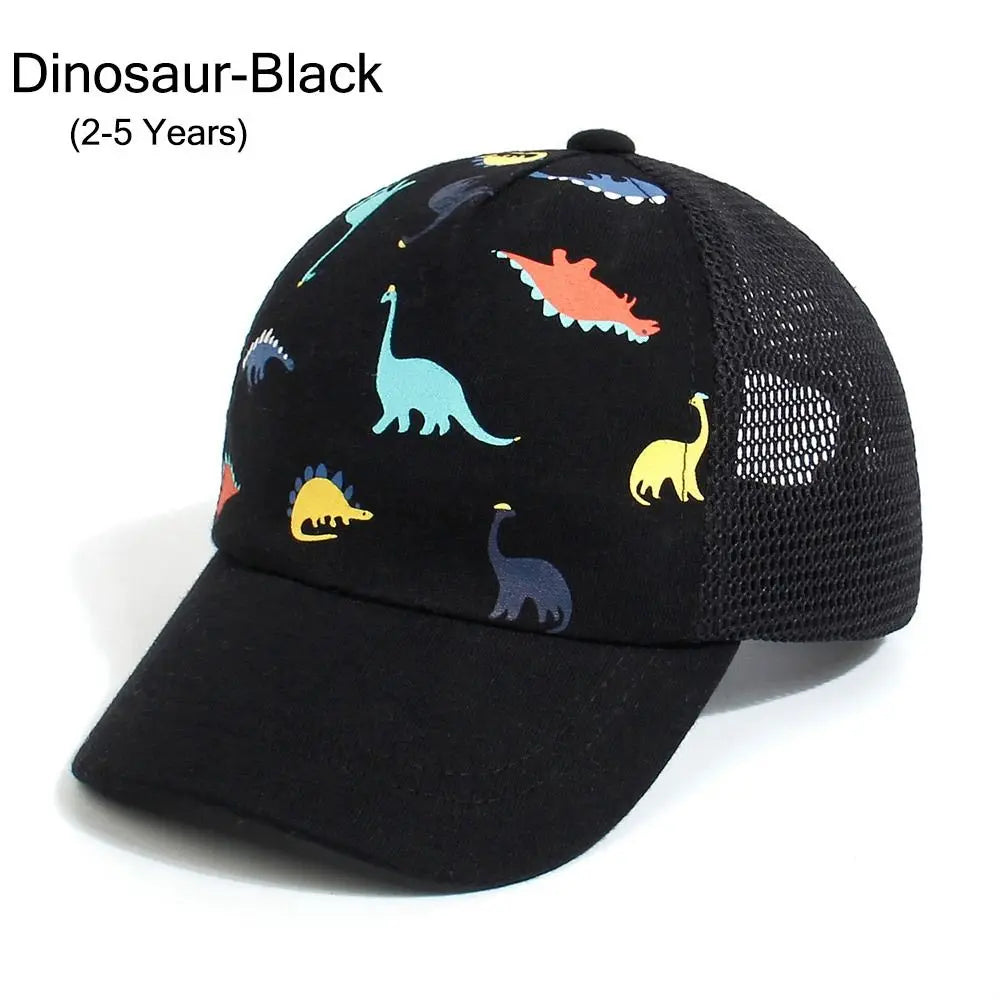 Cap Sun Hat Toddler Baseball Hat Dinosaur Printed Quick Drying Adjustable Age 0-5Y Boys Girls Quake -0-1 Years- Dinosaur-Black