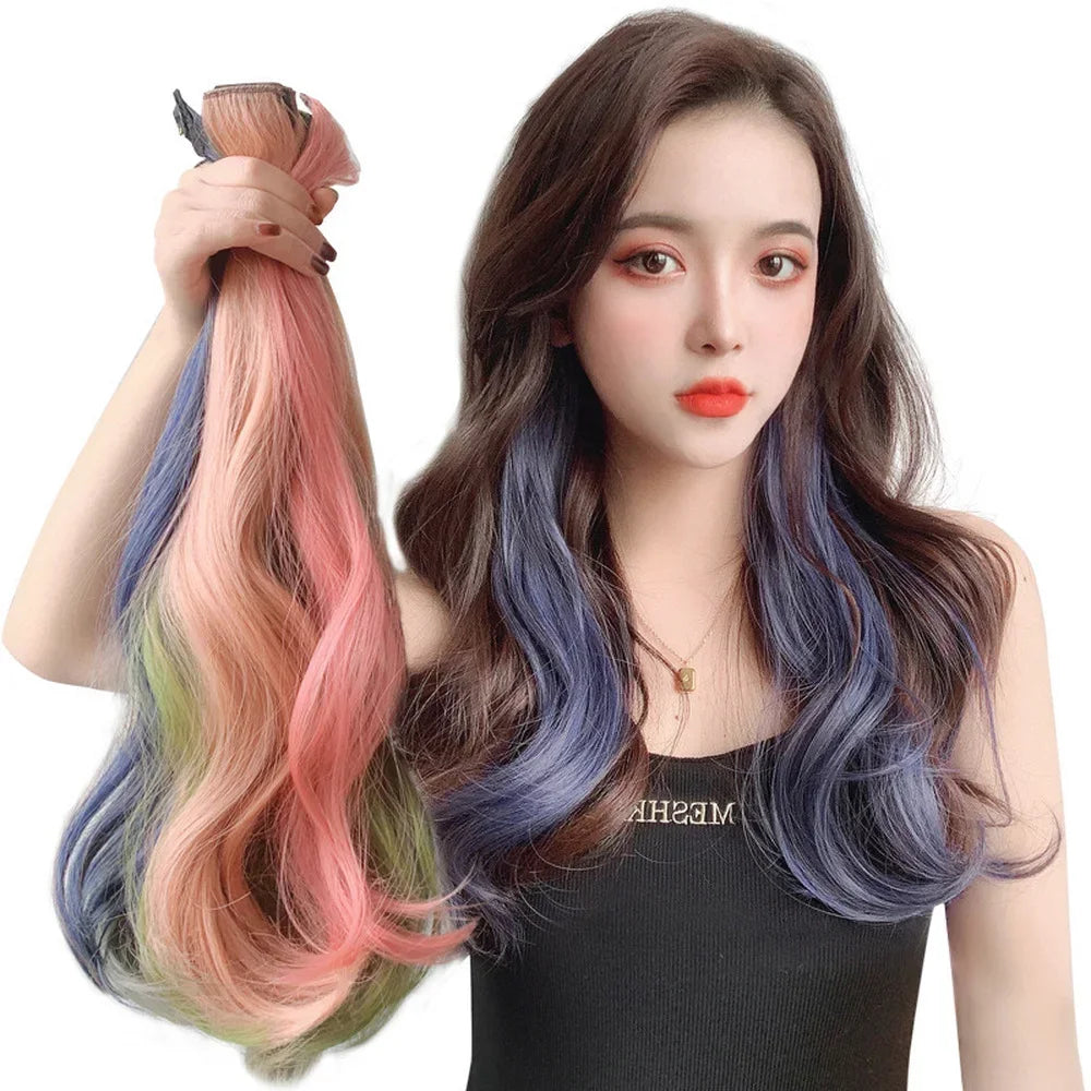 55cm Synthetic Hairclip in Curly Hair Extension Colored Curling Hairclip Hair Piece Invisible Hair Style Extension False Piece Quake