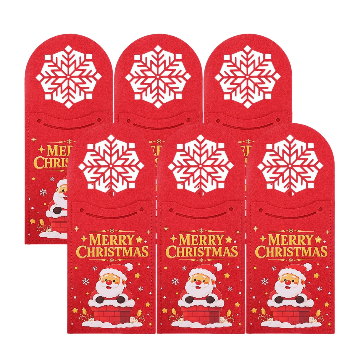10/1PCS Felt Christmas Cutlery Holder Hollow Santa Claus Snowflake Pouch Xmas Fork Knife Spoon Bags Festive Table Decor Supplies Quake 6PCS 25x10cm