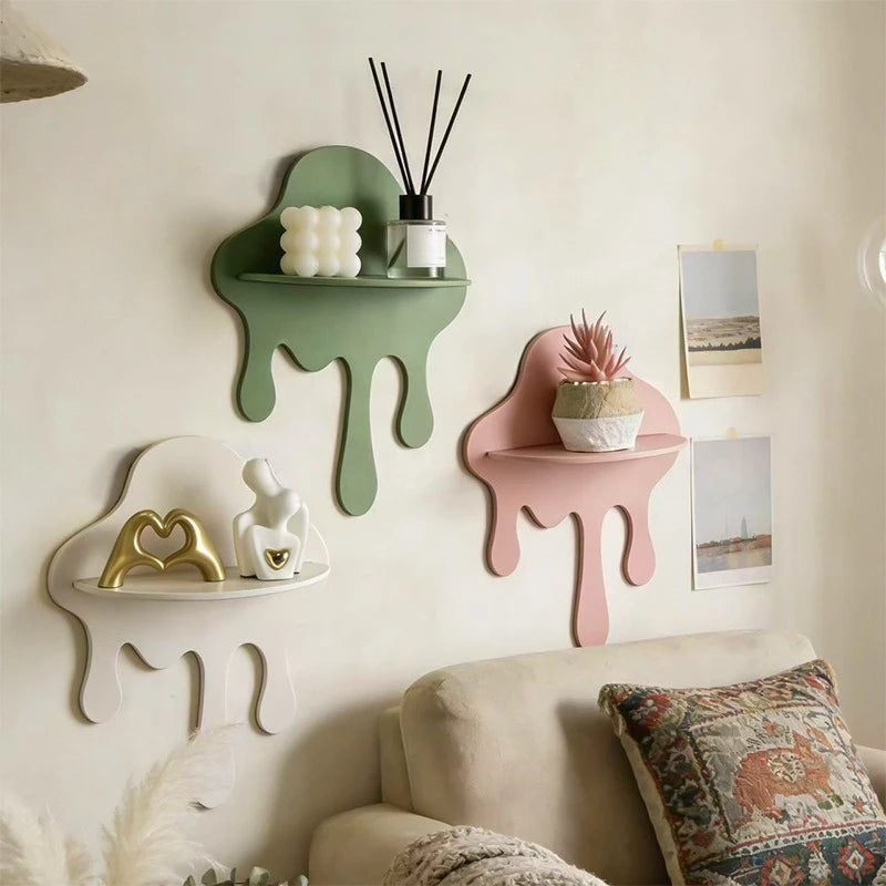 Art Cloud Shaped Wall Mount Shelf Creative Drip Wall Storage Rack Minimalist Home Decor Floating Display Shelf for Bedroom Quake