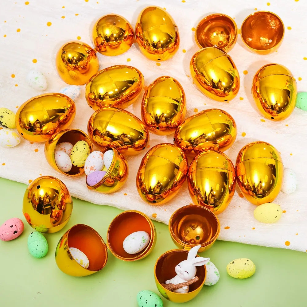 24/6PCS Golden Easter Eggs Plastic Empty Easter Egg Party Yard Game Prizes Supplies Children's Toys DIY Easter Home Decoration Quake
