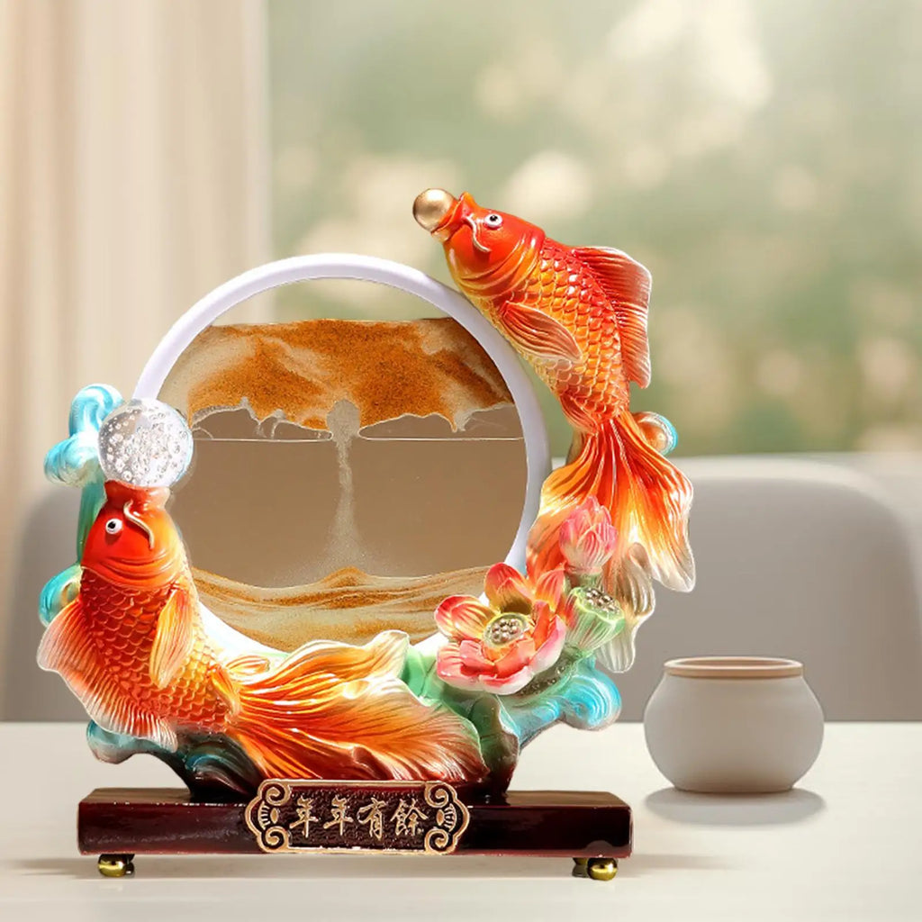 Carp Statue, Orange Sand Carp Sculpture Home Decoration Moving Sand Art Decor for Adults Bedroom Quake Default Title