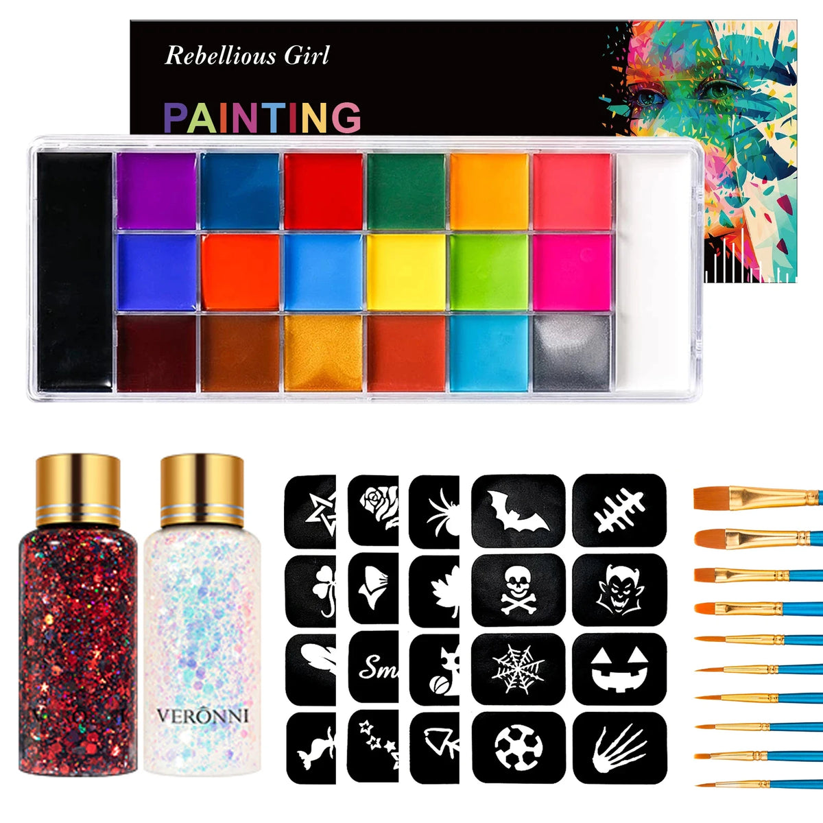 20 Colors Face Body Oil Paint Makeup Set Pigment Non Toxic Kids Flash Tattoo Painting with Brush Art Halloween Cosplay Party Quake 5 pcs F