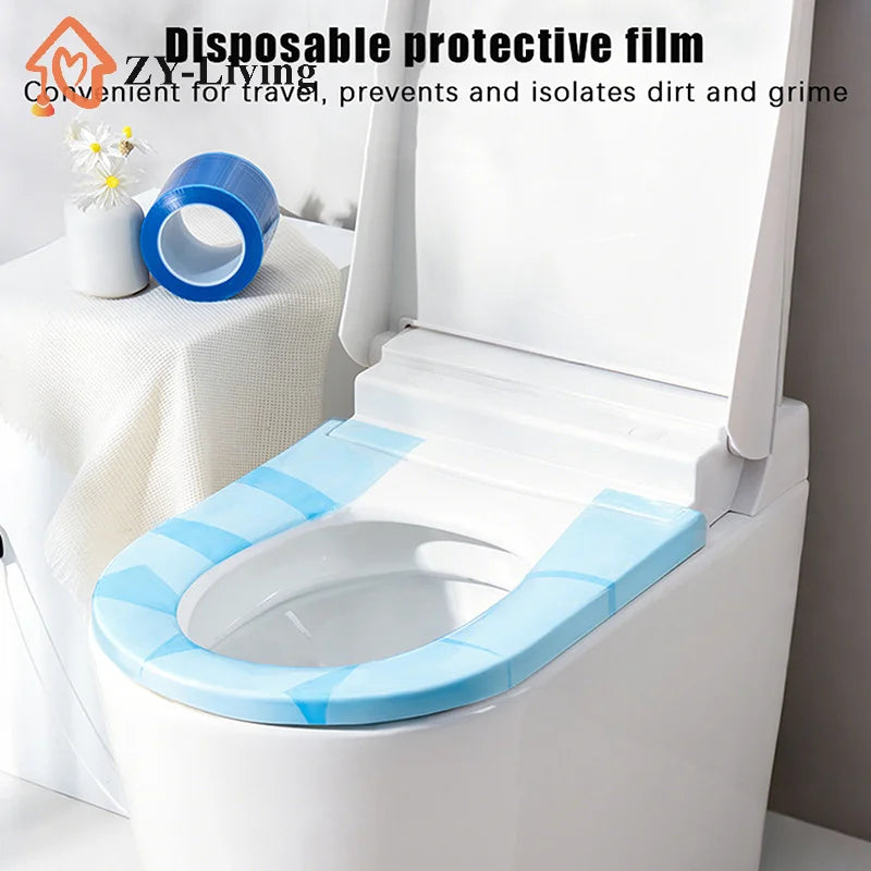 Width 10cm Disposable Protective Barrier Film Tape, Bathroom Toilet Isolation Sticker, Anti-Stain Cover for Door Handle & Switch Quake