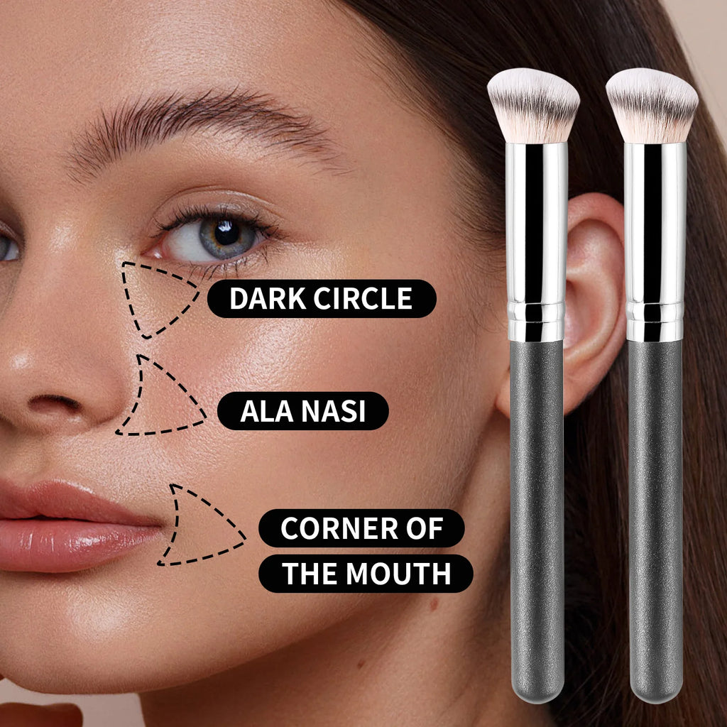 2Pcs Black & Silver Handle Concealer Brush Set, Round Head Foundation Brush for Spot,Professional Face Makeup Tools Quake