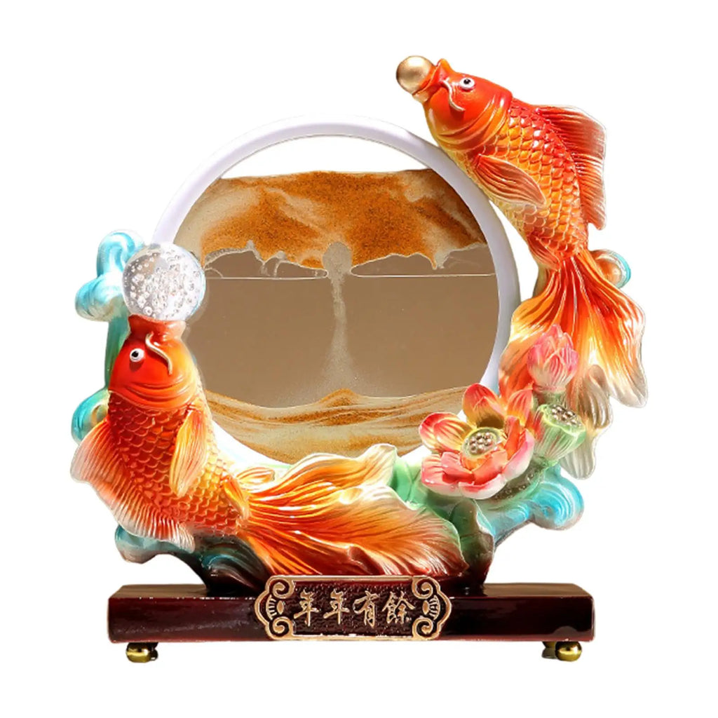 Carp Statue, Orange Sand Carp Sculpture Home Decoration Moving Sand Art Decor for Adults Bedroom Quake