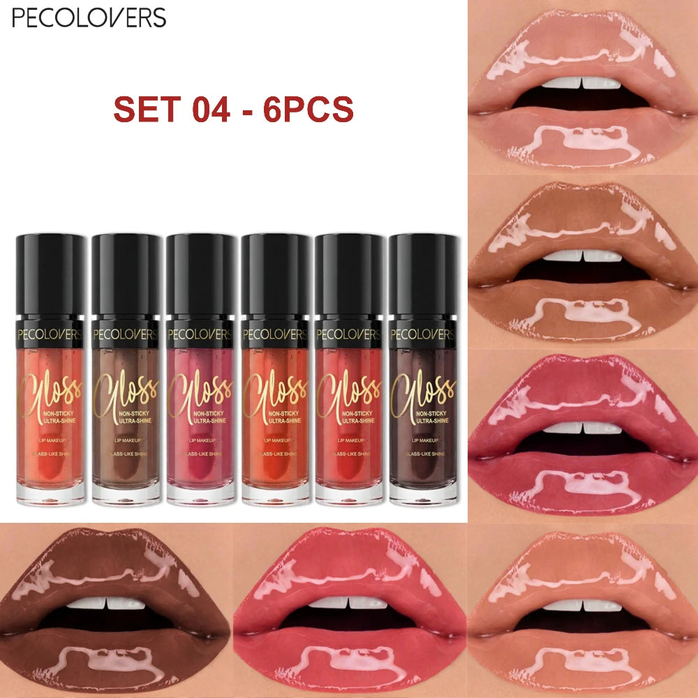 6 Pcs Shiny Plump Lip Glaze, Tinted Lip Gloss Pink Berry Nude, Non-Smudge Plump Lips Natural Brightening, Hydrating Lip Gloss Quake SET 04