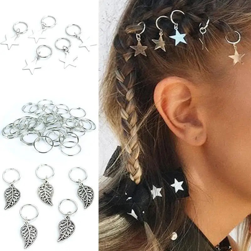 5pcs/Pack Stars Ring Charms Hair Braid Dread Dreadlock Beads Clips Cuffs Rings Jewelry Dreadlock Clasps Hair Accessories Tools Quake