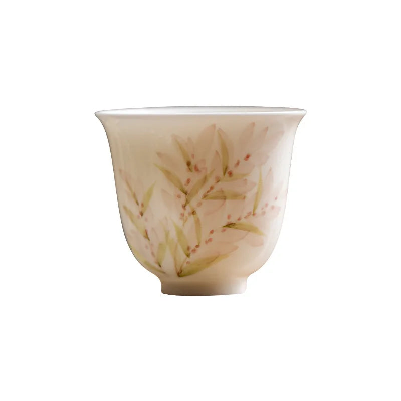 White Porcelain Hand-painted Wisteria Flower Tea Cup Ceramic Tea Cup, Thin-walled Kung Fu TeacupЧайная чашка Quake