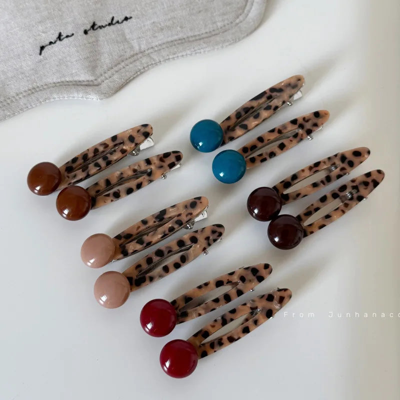 Korean Leopard Print Acetate Hair Clip with Colorful Beads Fashion Versatile Bangs Side Clip for Women Girls Hair Accessories Quake