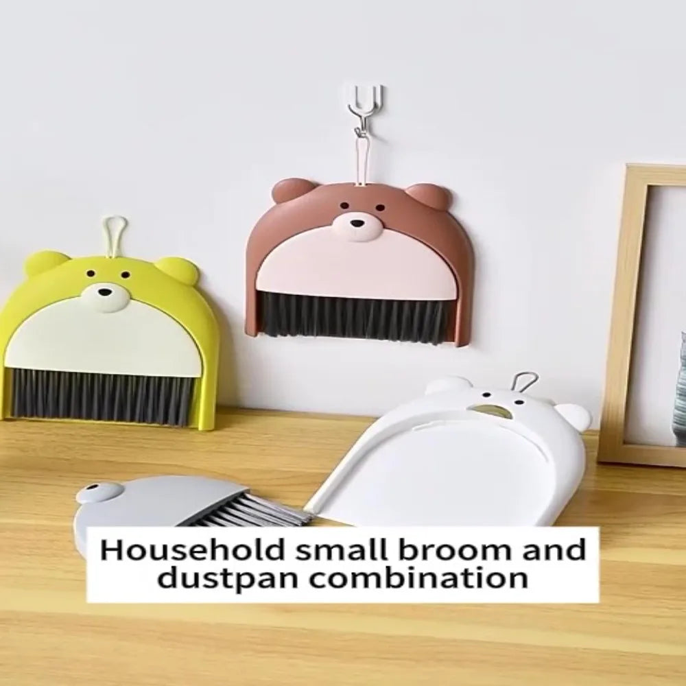 Small Broom Dustpan Set Cartoon Teddy Bear Household Desktop Garbage Shovel Small Dustpan Mini Foldable Quake