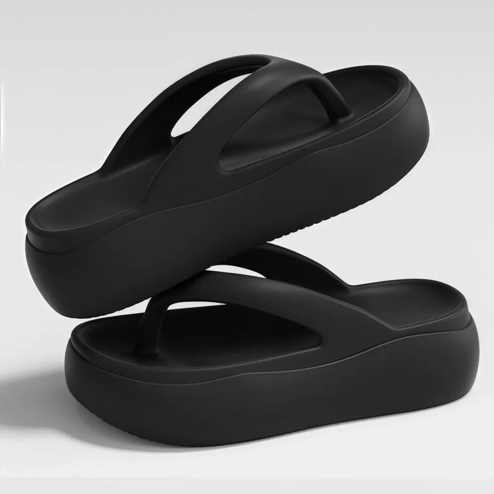 Height-increasing Platform Slippers Non-slip 5CM EVA Beach Sandals Lightweight Soft Sole Women's Flip Flops Indoor Outdoor Quake Black 39-40