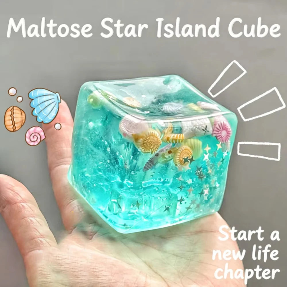 Squishy Maltose Cubes Fidget Toy Super Soft Transparent Star Squeeze Toy Ocean Sensory Anti-stress Toy for Friend Christmas Gift Quake