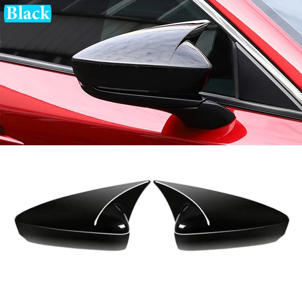 For Mazda 3 Axela 2019 2020 2021 2022 2023 Car Rearview Side Mirror Cover Wing Cap Exterior Door Case Trim Carbon Fiber Look Quake With Horn Black