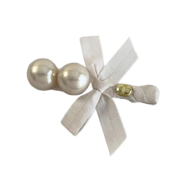 Japanese Exquisite Pearl Bow Bangs Side Clip Women Girl Sweet Duckbill Clip Versatile Temperament Hairpin Hair Style Accessories Quake