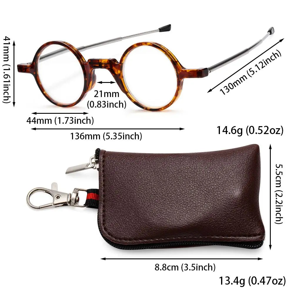Mini Compact Reading Glasses for Women Men Portable Folding Presbyopia Eyeglasses Readers Eyewear with Fashion PU Leather Case Quake