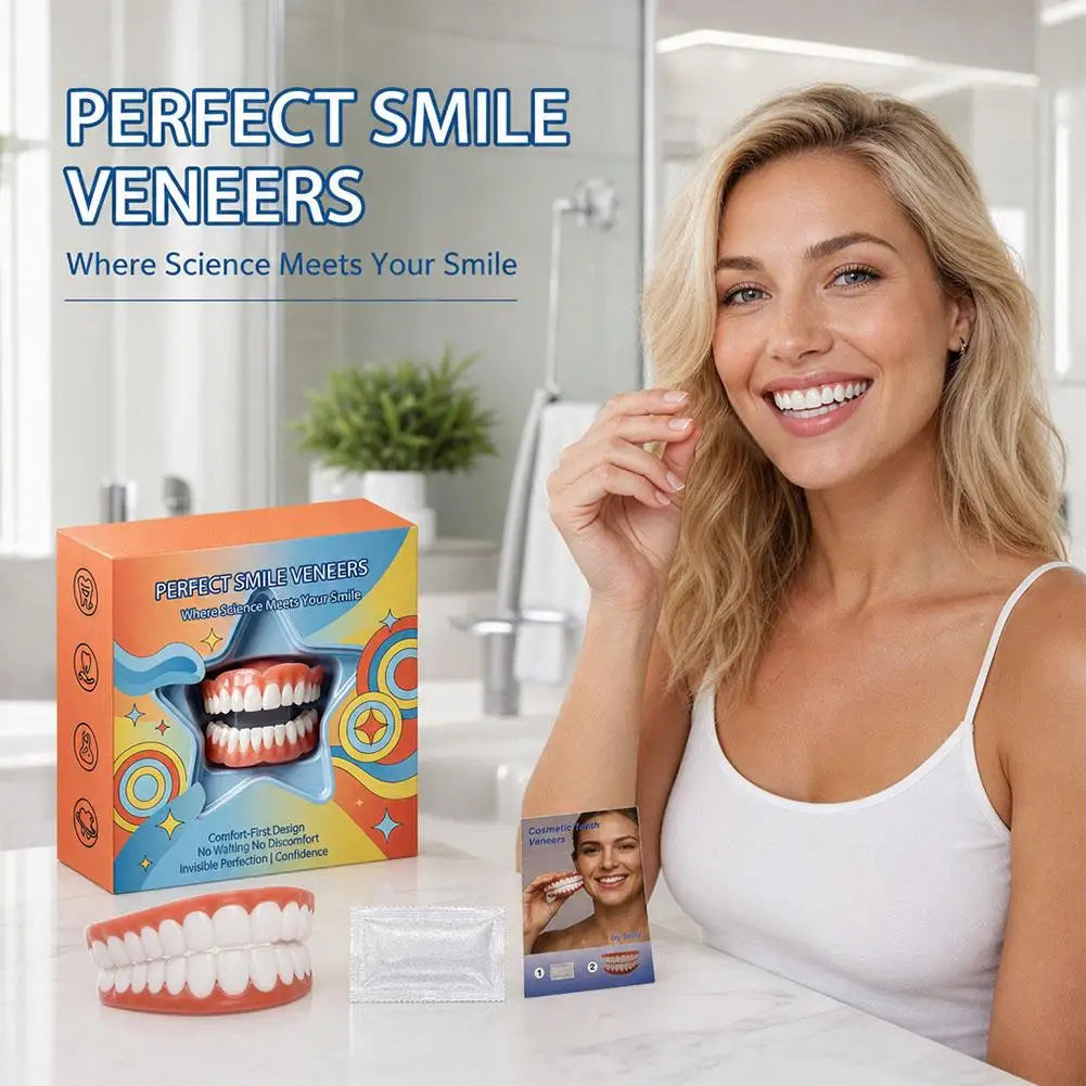 Full Set Natural Dentures Upper & Lower Silicone Fake Teeth Braces Comfort Fit Instant Confidence Smile Oral Care For Men Women Quake