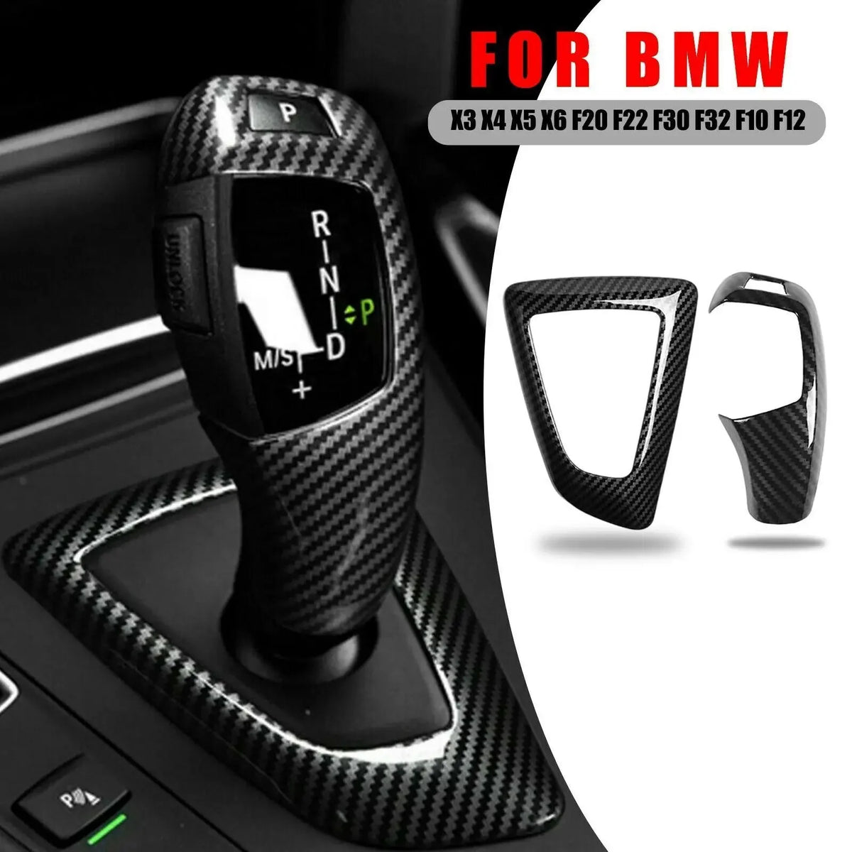 For BMW 1 2 3 4 5 6 Series F10 F18 F20 F21 F22 F23 F30 F31 F32 F35 Carbon Fiber Style ABS Gear Shift Knob Panel Cover Trim Frame Quake