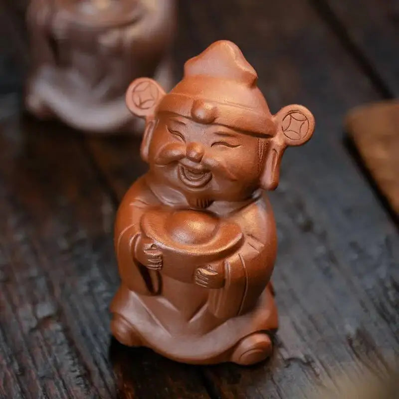 Zisha Tea Pet God of Wealth Figurine Sculpture Character Buddha Little Novice Monk Tea Play Tea Table Quake Dahongpao Tea