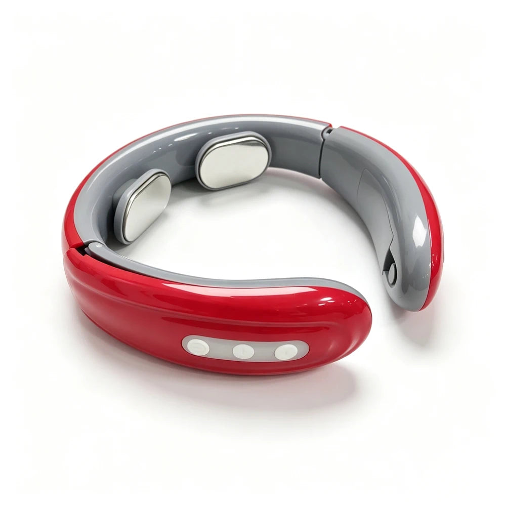 Electric Neck Massager 6-Mode 9-Speed Massager Muscle Relaxation Battery Neck Massager Tool Relax Cervical Neck Protector Quake red No plug