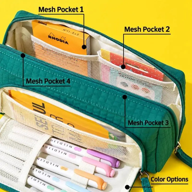 Multi Compartment Pencil Case with Visible Interior Pocket and Sectioned Storage for School, Office, Drawing, and K1KF Quake
