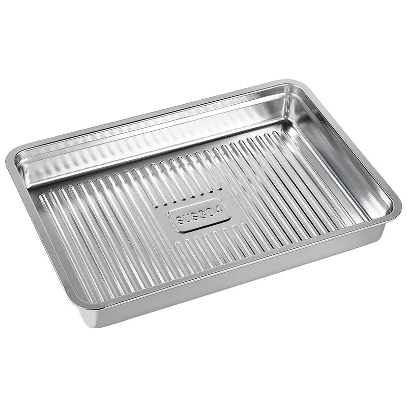 1pc/3pc Stainless Steel with Cover Dumplings Tray Fresh-keeping Dish Rectangular Picnic Barbecue Multi-functional Storage Tray Quake