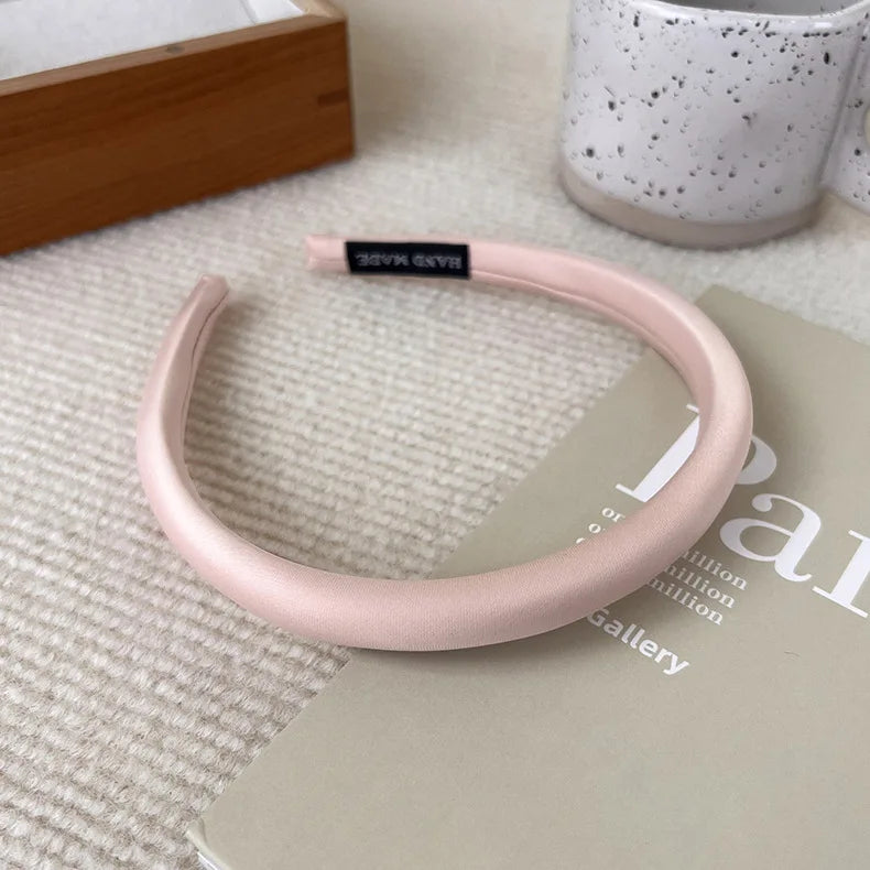 Satin Thin Edge Sponge Headband Women's Pure Color High Skull Top Hair Accessories Headband New Arrival Quake B pink