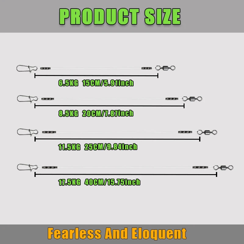 10pcs/20pcs Fluorocarbon Fishing Line, 6.5kg–17.5kg Breaking Strength Salmon Rig with Swivel Ring and Quick-Release Clip, High-S Quake